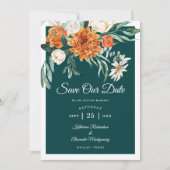 Save The Date Mariage Floral d'Automne Élégant Orange Brûlé Sarc (Devant)