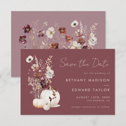 Save The Date Mariage floral d'automne lunaire (Devant / Derrière)