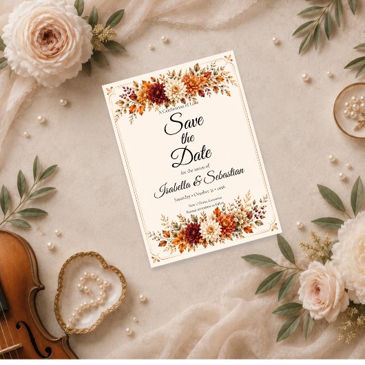 Save The Date Mariage Floral d'Automne Rustique