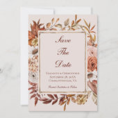 Save The Date Mariage Floral d'Automne Terracotta en Péché Brun (Devant)