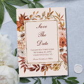 Save The Date Mariage Floral d'Automne Terracotta en Péché Brun