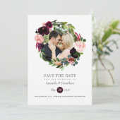 Save The Date Mariage floral de Bourgogne et rose pâle (Debout devant)