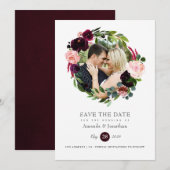 Save The Date Mariage floral de Bourgogne et rose pâle (Devant / Derrière)