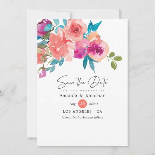 Save The Date Mariage floral de Coral et Fandango (Devant)