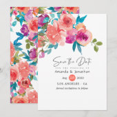 Save The Date Mariage floral de Coral et Fandango (Devant / Derrière)