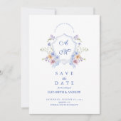 Save The Date Mariage floral de crête bleue Dusty (Devant)