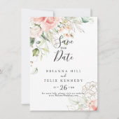 Save The Date Mariage floral de feuillage vert or (Devant)
