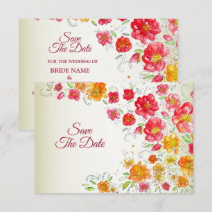 Save The Date Mariage Floral de Jardin Rose Jaune Rouge Coloré