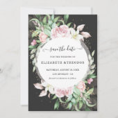 Save The Date Mariage floral de luxe noir et rose (Devant)