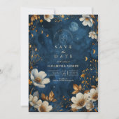 Save The Date Mariage Floral de Minuit Céleste (Devant)