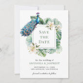 Save The Date Mariage floral de paon indien tropical (Devant)