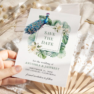 Save The Date Mariage floral de paon indien tropical