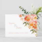Save The Date Mariage Floral de Pêche Orange Aquarelle moderne (Debout devant)