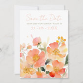 Save The Date Mariage Floral de Pêche Orange Aquarelle moderne (Devant)