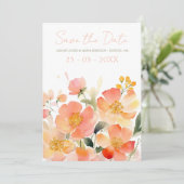 Save The Date Mariage Floral de Pêche Orange Aquarelle moderne (Debout devant)