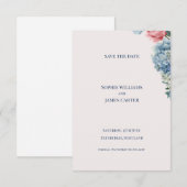 Save The Date Mariage Floral de Rose Rouge Hydrangea Bleue (Devant / Derrière)