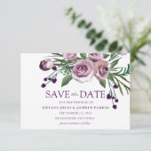 Save The Date Mariage Floral de Rose Violette Élégant (Debout devant)
