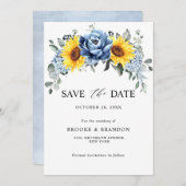 Save The Date Mariage floral de tournesol bleu ardoise poussiére (Devant / Derrière)