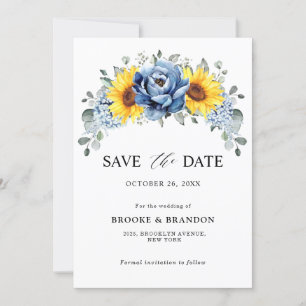 Save The Date Mariage floral de tournesol Bleu ardoise poussiére