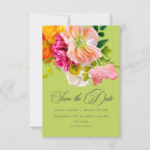 Save The Date Mariage Floral d'Été Vibrant Lime Orange Rose (Devant)