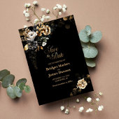 Save The Date Mariage Floral d'or noir