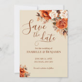 Save The Date Mariage floral d'orange brûlé et de rouille (Devant)