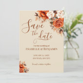 Save The Date Mariage floral d'orange brûlé et de rouille (Debout devant)