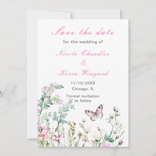 Save The Date Mariage floral du papillon vert du printemps (Devant)