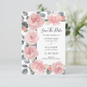 Save The Date Mariage floral Dusty Rose Eucalyptus (Debout devant)