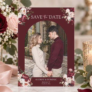 Save The Date Mariage Floral Élégant avec Photo Personnalisée Bu