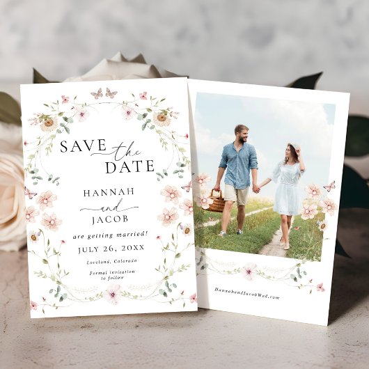 Save The Date Mariage Floral Élégant de Fleurs Sauvages