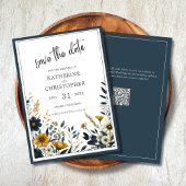 Save The Date Mariage floral élégant en or bleu
