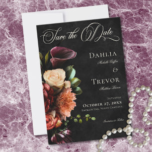 Save The Date Mariage Floral Élégant et Sombre d'Automne
