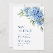 Save The Date Mariage Floral Élégant Hydrangea Bleu (Devant)