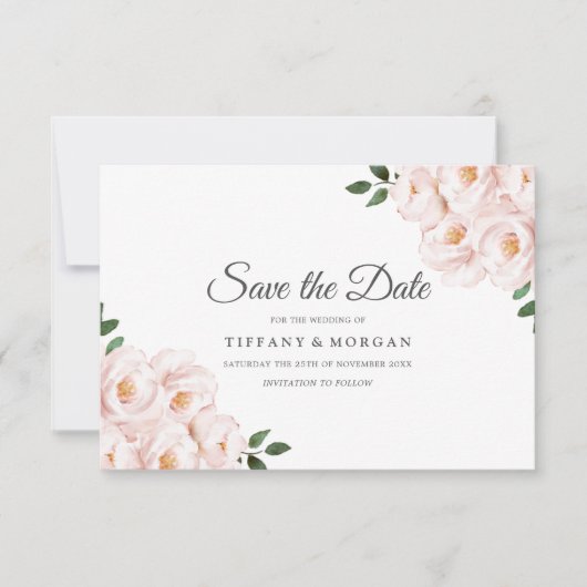 Save The Date Mariage Floral Élégant Moderne Rose (Devant)