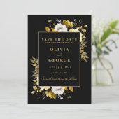 Save The Date Mariage Floral Élégant Noir Et Or (Debout devant)