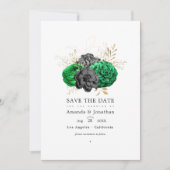 Save The Date Mariage floral émeraude et or (Devant)