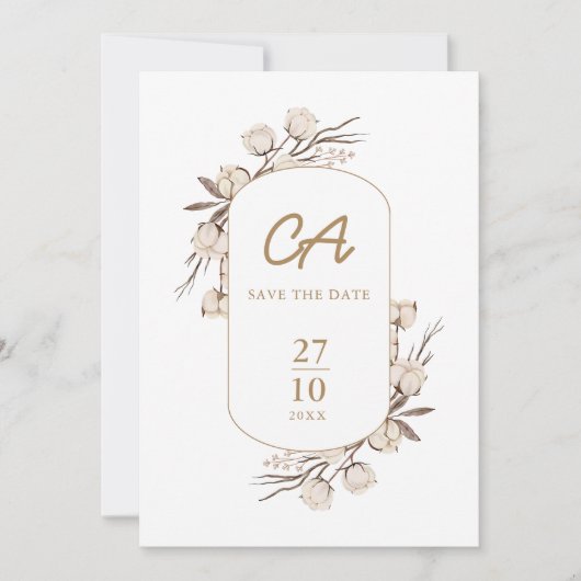 Save The Date Mariage Floral en Coton Rustique (Devant)