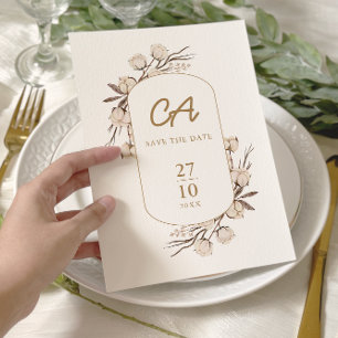 Save The Date Mariage Floral en Coton Rustique