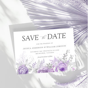 Save The Date Mariage floral enchanté argent et lavande