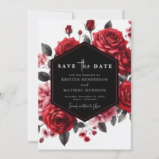 Save The Date Mariage Floral Enjoué Rouge Cramoisi (Devant)