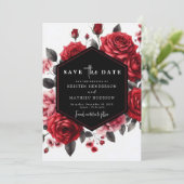 Save The Date Mariage Floral Enjoué Rouge Cramoisi (Debout devant)