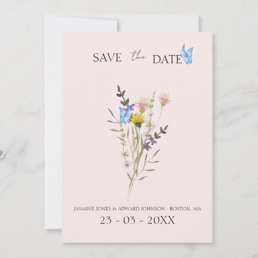 Save The Date Mariage Floral Fleur de Champ Simple Moderne (Devant)