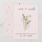 Save The Date Mariage Floral Fleur de Champ Simple Moderne (Devant / Derrière)