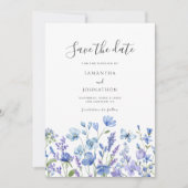 Save The Date Mariage Floral Fleur sauvage bleu (Devant)