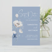 Save The Date Mariage Floral Fleur Sauvage Bleu Poussiéreux (Debout devant)