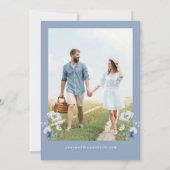 Save The Date Mariage Floral Fleur Sauvage Bleu Poussiéreux (Dos)