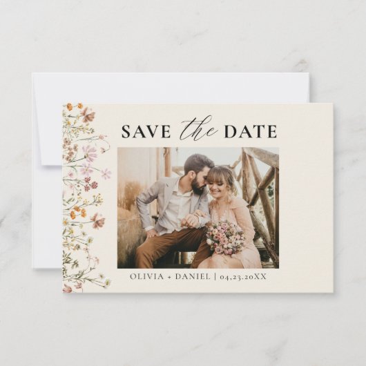 Save The Date Mariage Floral Fleur sauvage de code QR (Devant)