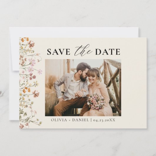 Save The Date Mariage Floral Fleur sauvage de code QR (Devant)