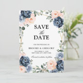Save The Date Mariage floral géométrique bleu foncé Sa (Debout devant)